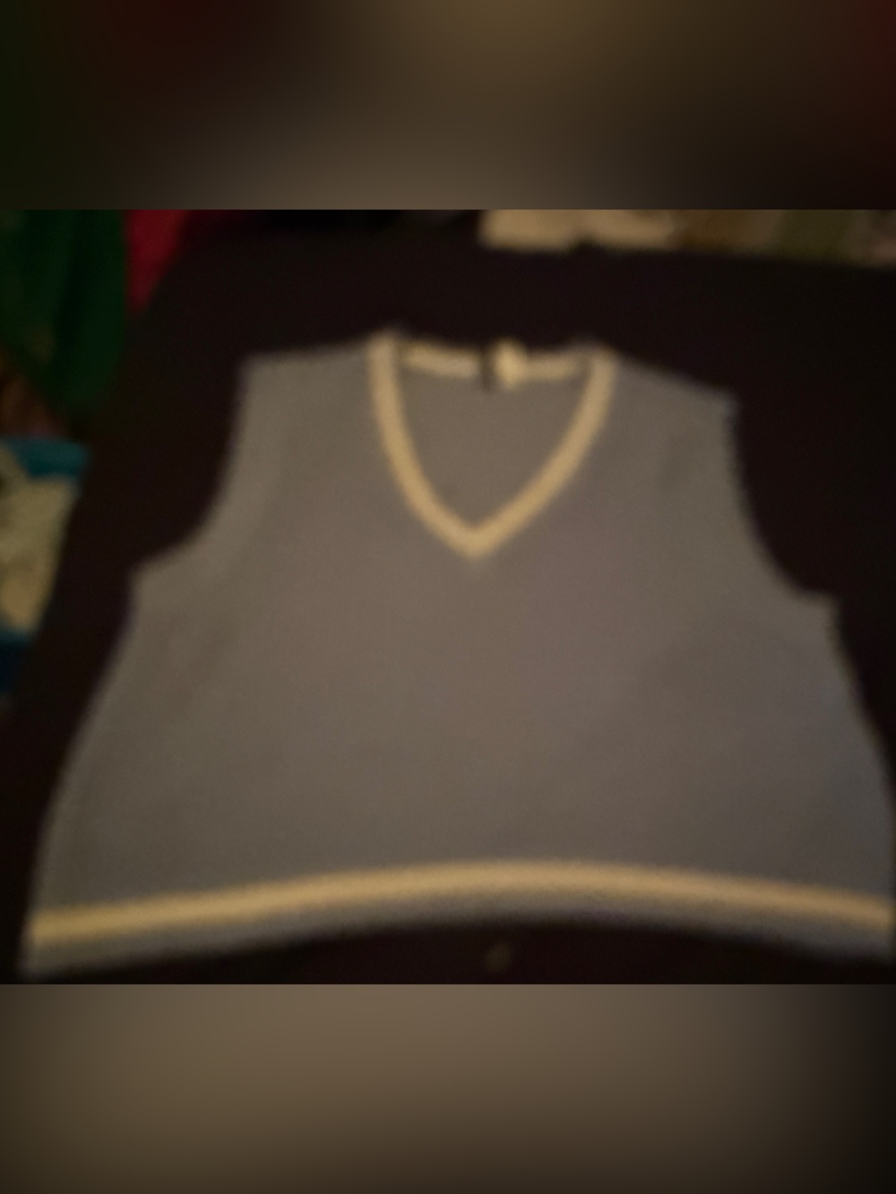 Divided Light Blue V-Neck Knit Sweater Vest with Cream Trim